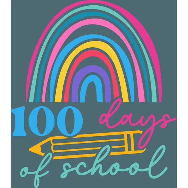 !00 Days of School With Rainbow and Pencil DTF (direct-to-film) Transfer