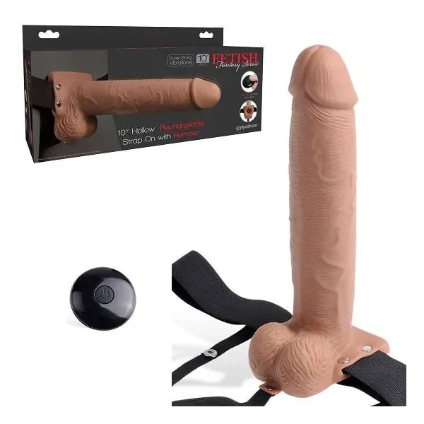 10″ Hollow rechargeable strap-on with balls
