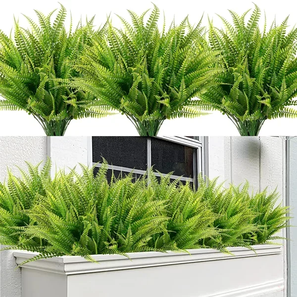 12 Bundles Artificial Boston Fern Plants Fake Boston Ferns Bushes Artificial S
