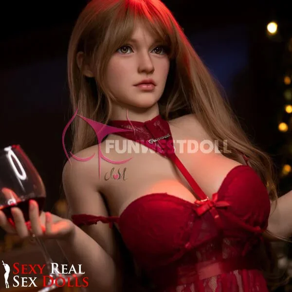 155cm (5ft1″) Blonde TPE Sex Doll in Elegant Red Lingerie – F-Cup – Bella – In Stock USA