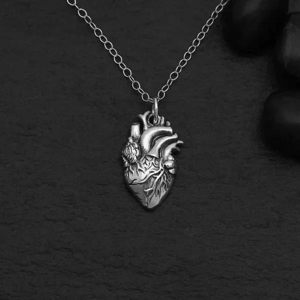 18″ Anatomical Heart Necklace – Sterling Silver