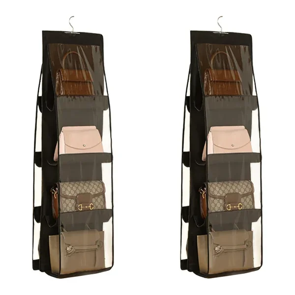 2 Pcs 8 Pockets Hanging Purse Handbag Organizer Clear Shelf Bag Collection Stora