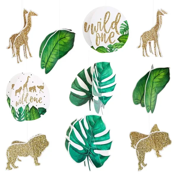 24 Piece Hanging 3D Jungle Safari Theme Party Decorations For Wild One Jungle