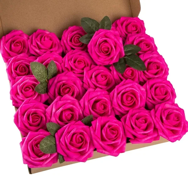 25Pcs Artificial Flower Foam Rose Real Touch Roses Flower Heads With Stem For