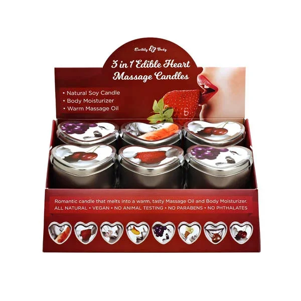 3 in 1 Edible Heart Massage Candles – Flavoured Massage Candles – Counter Display of 12