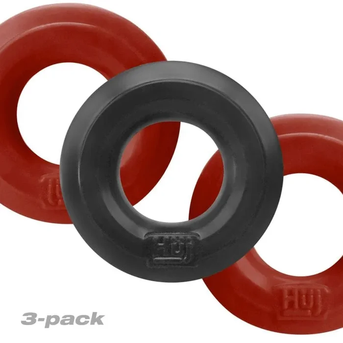 3 Piece Cock Rings by Hunky Junk in Red and Tar Ice