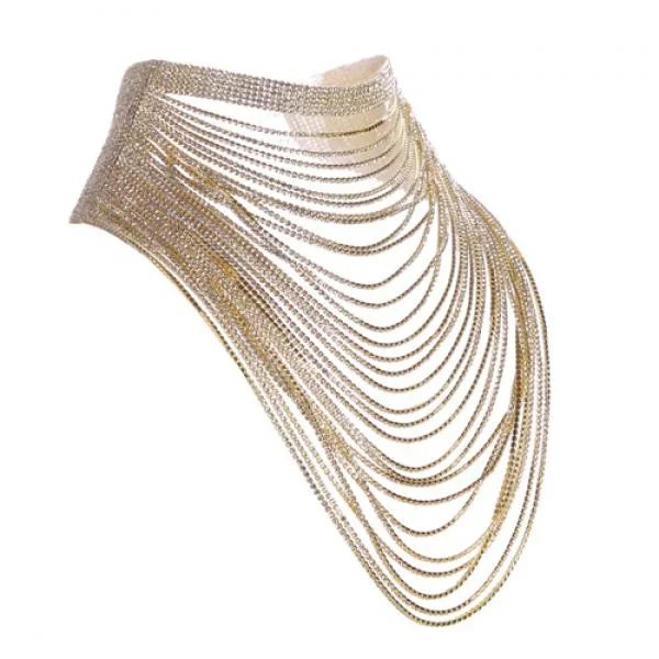 30 Row Rhinestone Drape Choker – Gold