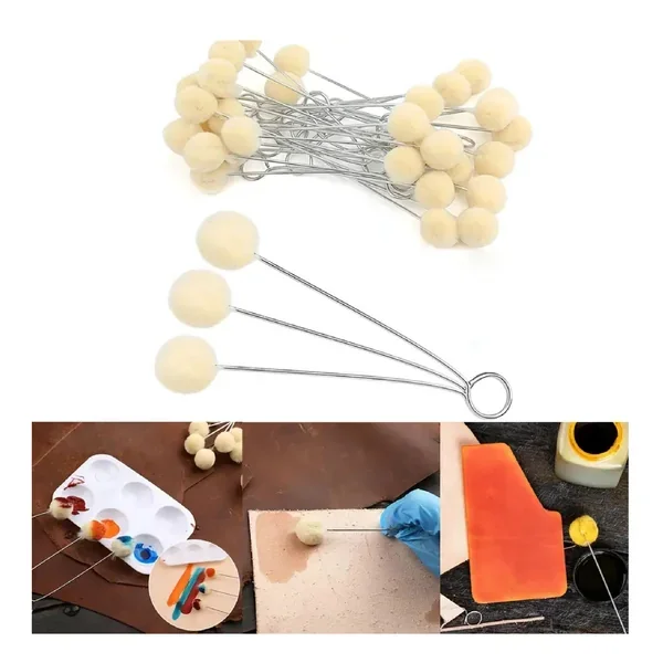 30pcs Wool Daubers Ball Brush – Applicator Tool For Leather Dye, Dying, Staining, Crafting, DIY Crafts Projects, Gluing, Contact Cement, Shoe Shine Polish – Daub, Swab, Wipe, Spread With Metal Handle, 12.7 Cm