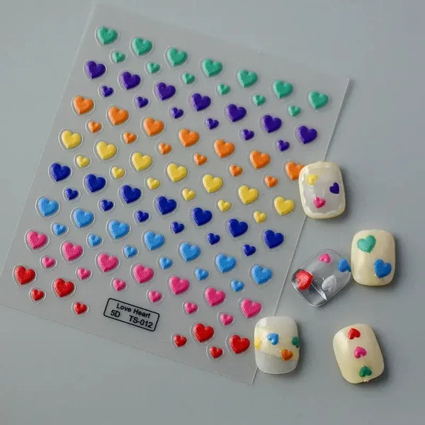 3D Colorful Love Nail Sticker Embossed Love Star Decal Nail Decoration Patch, Art Decoration Nails Manicure Decor