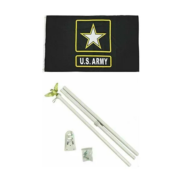 3X5 U.S. Army Star Black Flag 6′ Ft White Flagpole Flag Pole Kit Home Business
