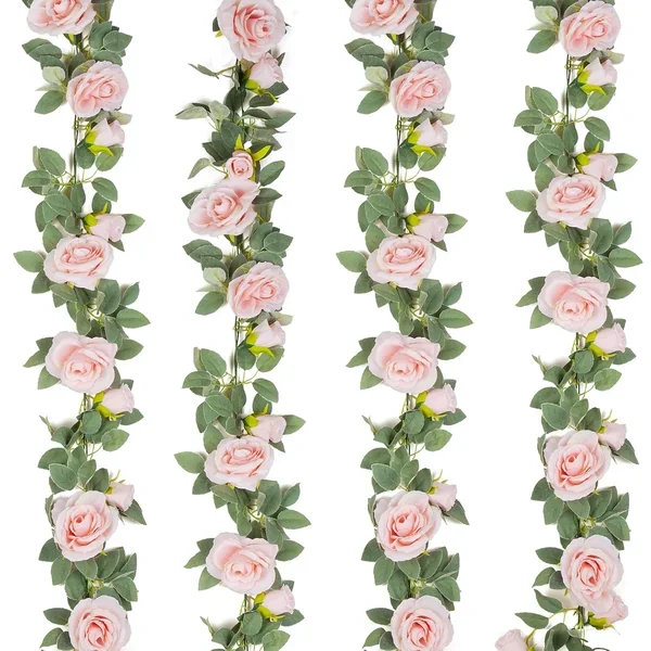 4Pcs(26 Ft) Artificial Rose Vine Fake Flower Garland Fake Silk Rose Hanging Vi