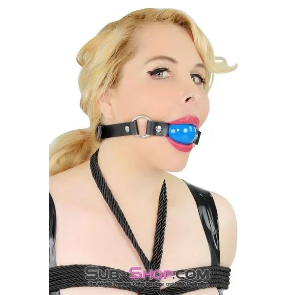 6910A Rings of Submission, Royal Blue Ball, Black Leather Strap Ballgag