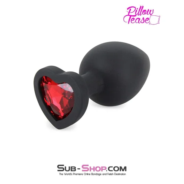 7384M Large Black Silicone Butt Plug with Ruby Heart Gem – LAST CHANCE – Final Closeout!