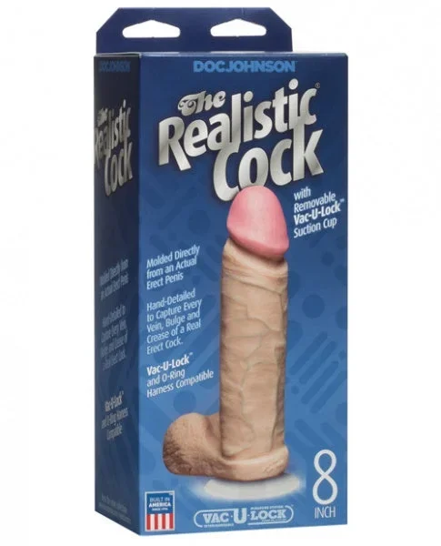 8″ Realistic Cock w/Balls – White