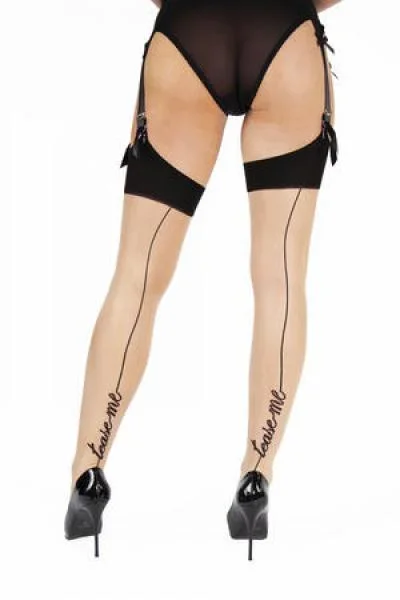 “Tease Me” Black Seam Stockings –