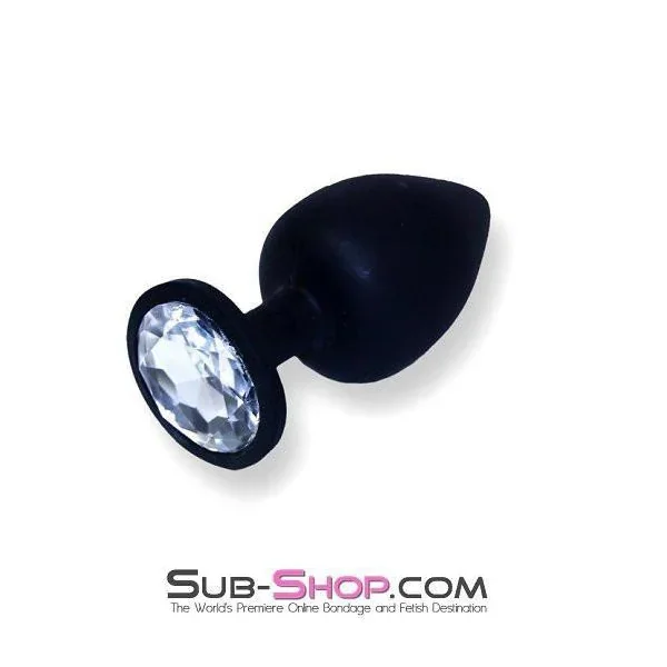 8866MH Soft Silicone Butt Plug with Crystal Tip, Large Plug Rhinestone Crystal