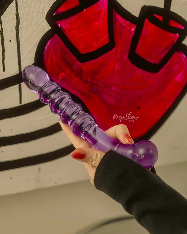 9″ Purple Rain Ribbed Dildo by Gläs