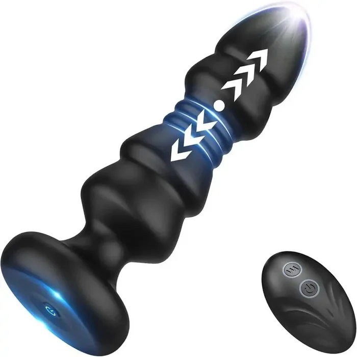 A-Play Bubble Butt Plug Vibrator, Ergonomic Ribbed Design, Remote Control, 5 Vibrating & Thrusting Modes 5.9 Inch (<50 dB)