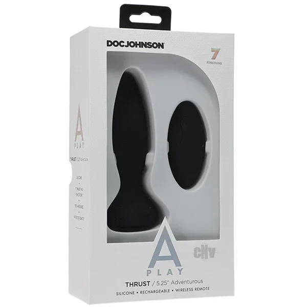 A Play Thrust Adventurous Rechargeable Silicone Anal Plug w/Remote – Black