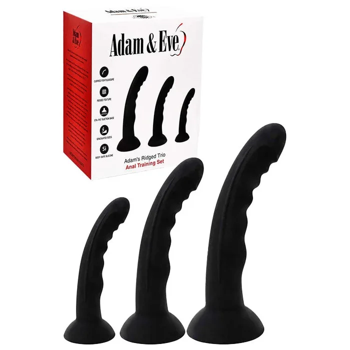 Adam & Eve ADAMS RIDGED TRIO – Black Anal Training Kit – Set of 3 Sizes