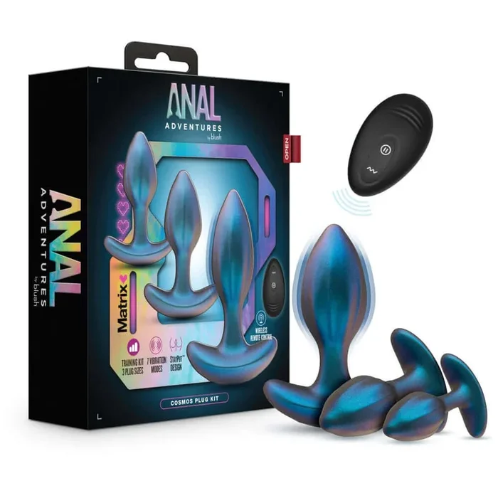 Anal Adventures Matrix Cosmos Plug Kit Lunar Blue – Vibrating, Remote-Controlled, 100% Silicone
