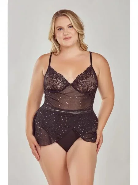 Astrid Sparkle Bodysuit Trimmed in Gold Sparkles – Black –