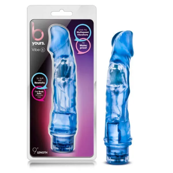 B Yours Vibe 6 Vibrating Dildo 9 inches Blue