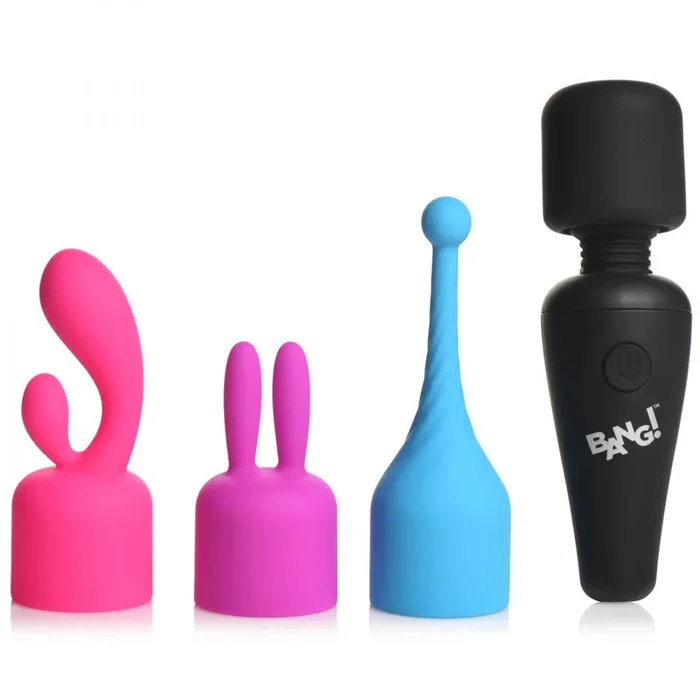 Bang! 10X Mini Wand with 3 Attachments in Black, Purple, and Pink – Powerful Vibrator with Premium Silicone