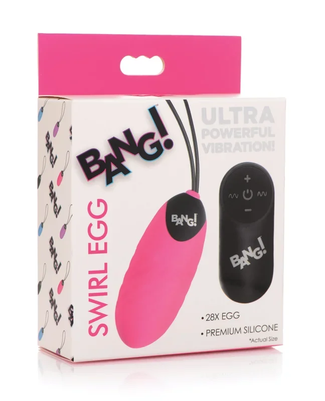 Bang! 28X Swirl Silicone Egg with Remote Control – Pink