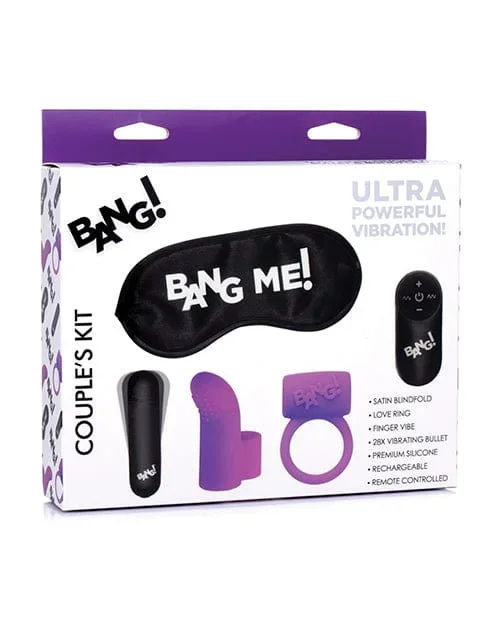 Bang! Couple’s Kit With Remote Control Bullet, Blindfold, Cock Ring & Finger Vibe – Purple