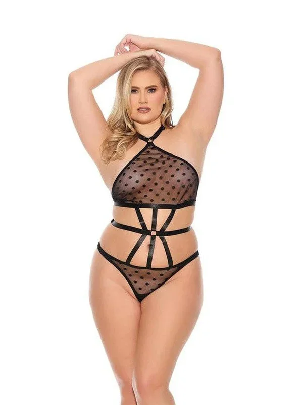 Barely Bare Strappy Halter Teddy – Plus Size
