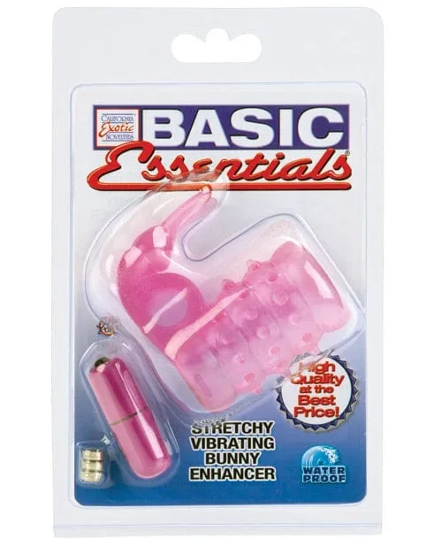 Basic Essentials Stretchy Vibrating Bunny Enhancer – Pink