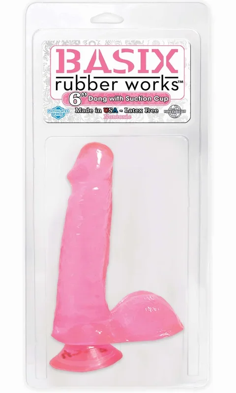 Basix Rubber Works 6″ Dong with Suction Cup Pink