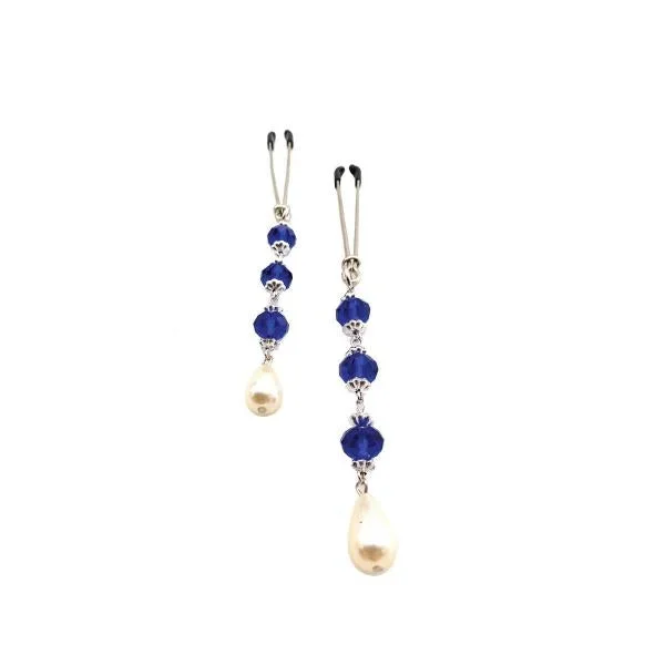 Bijoux De Nip Blue Beads With Pearl Tear Drop