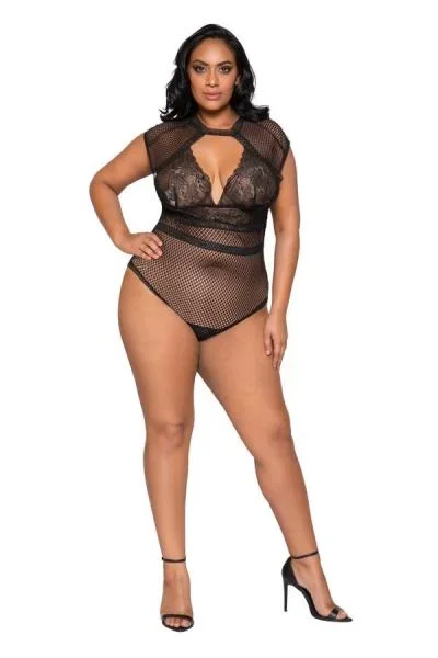 Black – Cap Sleeve Keyhole Bodysuit with Snap Bottom – Size
