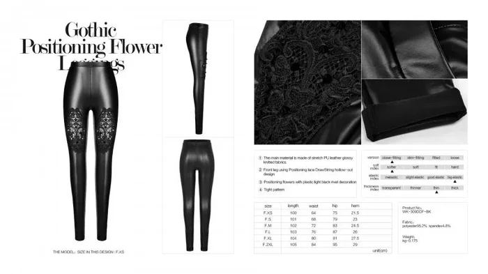 Black – Gothic Positioning Flower Leggings –