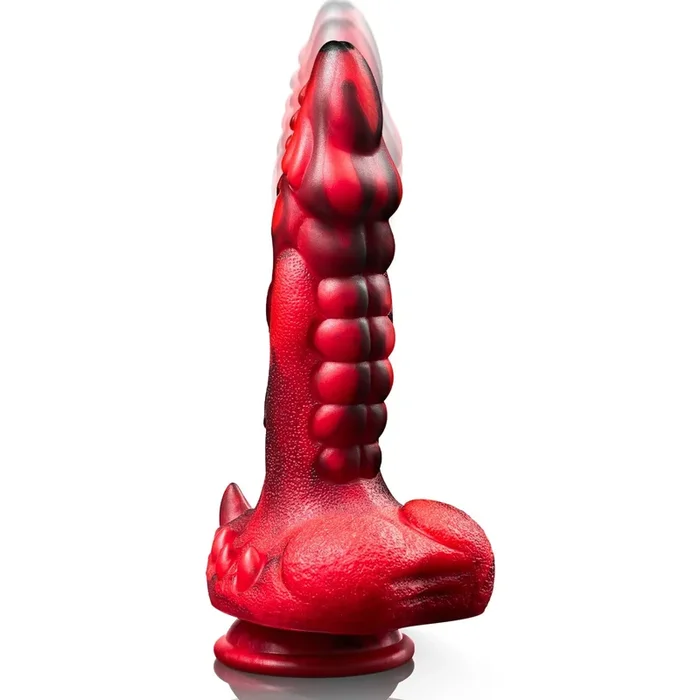 Black and red electric dildo – 7 modes, strong suction cup, heating function.