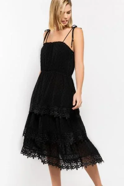 Black Dress With Lace Detail Gold Bead Straps