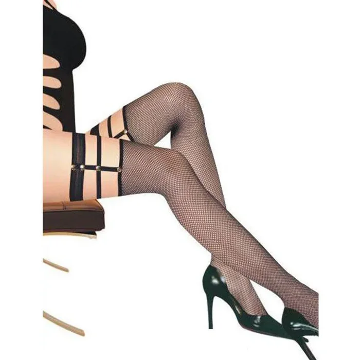 Black Fishnet Harness Thigh Highs – One Size Fits Most