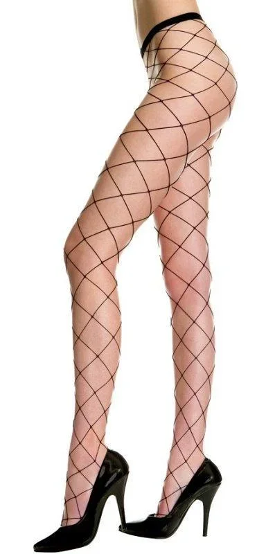 Black Seamless Big Diamond Net Pantyhose – One Size Available