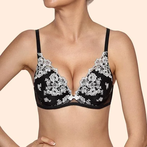 Black/White – Jodie Floral Embroidered Padded Bra –