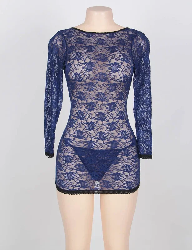Blue Floral Lace Babydoll