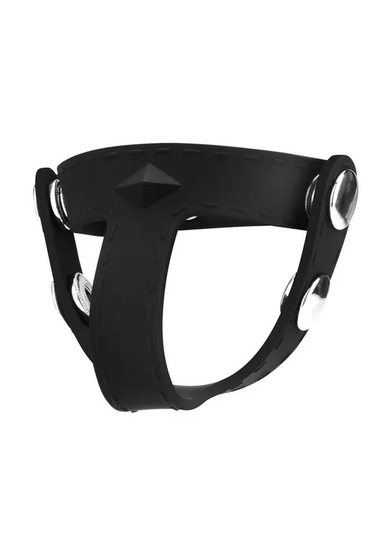 Blue Line Silicone T-Style Cock Ring with Adjustable Ball Divider