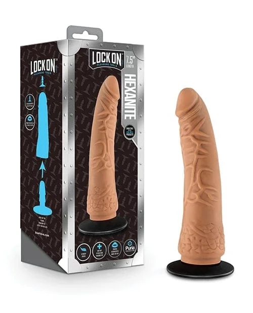 Blush Lock On 7.5 inch Hexanite Dildo with suction Cup Adapter – Mocha