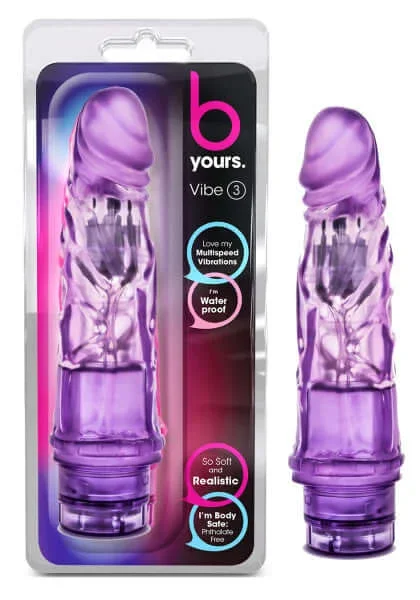 Blush Novelties Cock Vibe #3 Purple – Realistic Waterproof Vibrating Dildo, 7 Inches, Multi-Speed