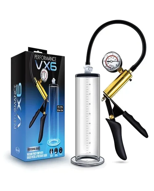 Blush Performance VX6 Vacuum Penis Pump with Brass Pistol & Pressure Gauge – Clear