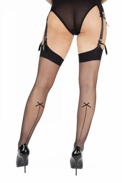 Bow Back Seamed Stockings – Black –