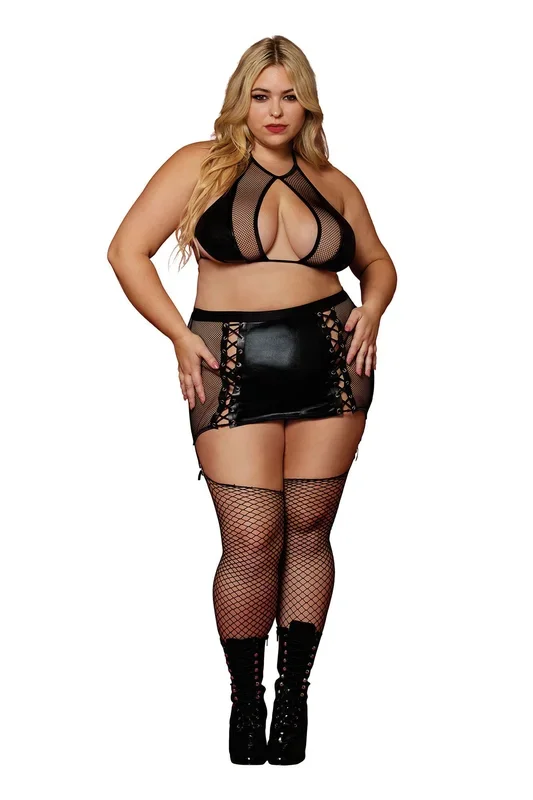 Bralette and Garter Skirt – Queen Size – Black