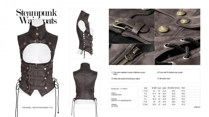 Brown – Steampunk Leather Loop Buckle Vest –