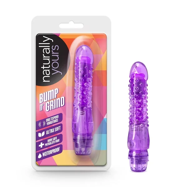 Bump N Grind – 6 Inch Soft Nubby Tickler Multispeed Vibrating Dildo Small 1.1″ Wide Flexishaft Bendable Vibrator – Ipx7 Waterproof – Body Safe Sex Toy For Women Couples – Clear Purple